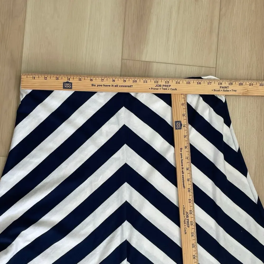 Chaps New Navy White Striped A-Line Midi Skirt XL Coastal -Preppy